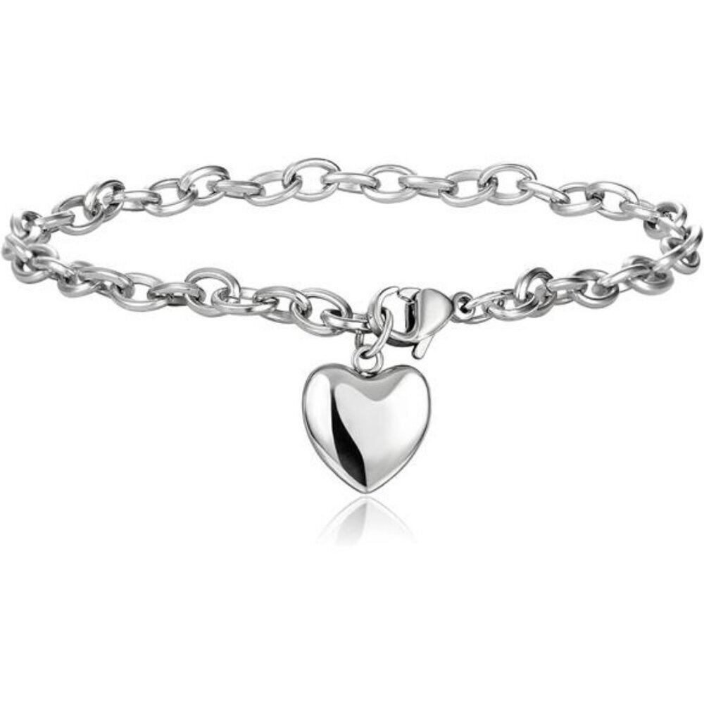 Stainless Steel Heart Charm Bracelet Link Chain Jewelry Gift for Women Girls